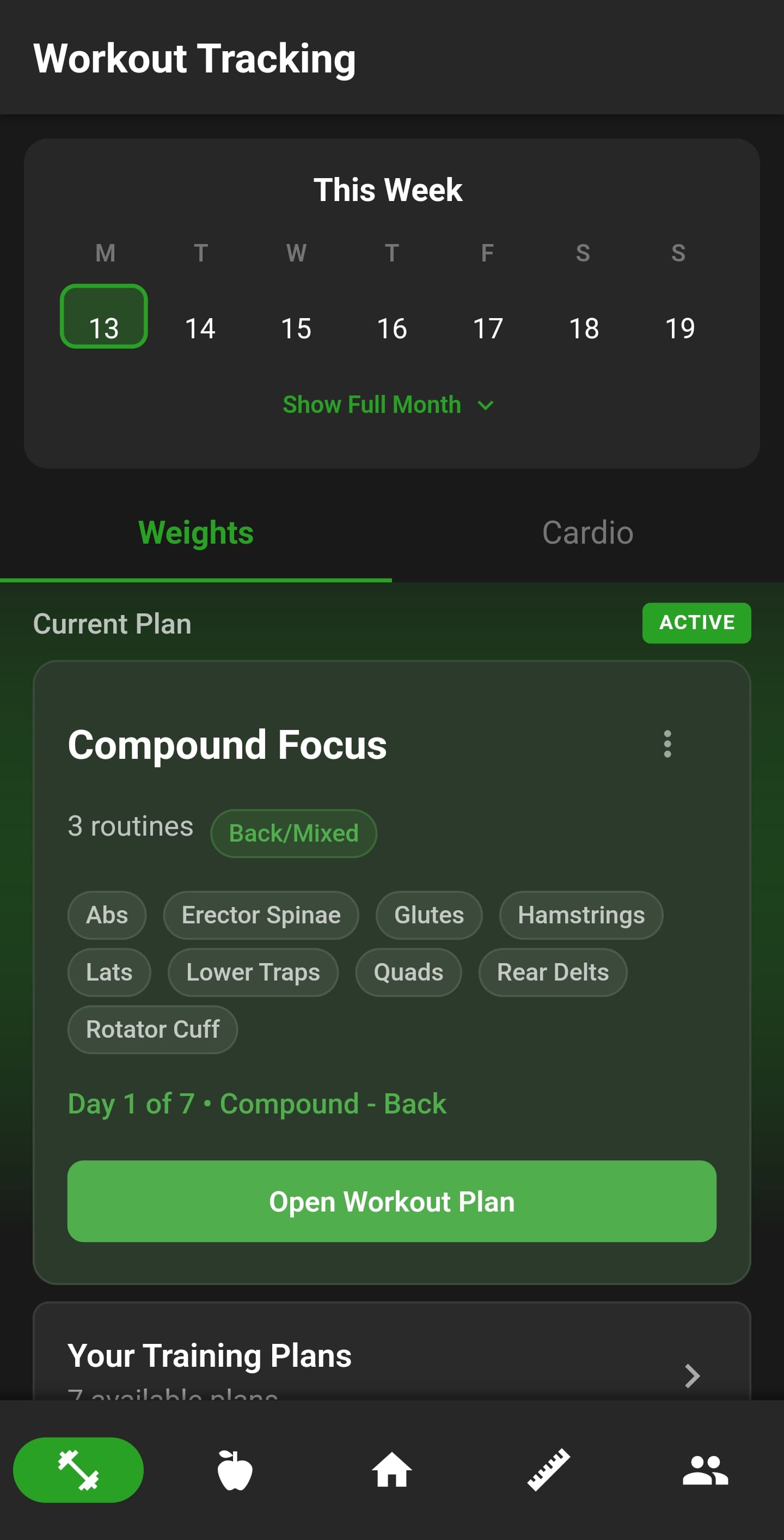 NutriMotion workout plan overview screen.