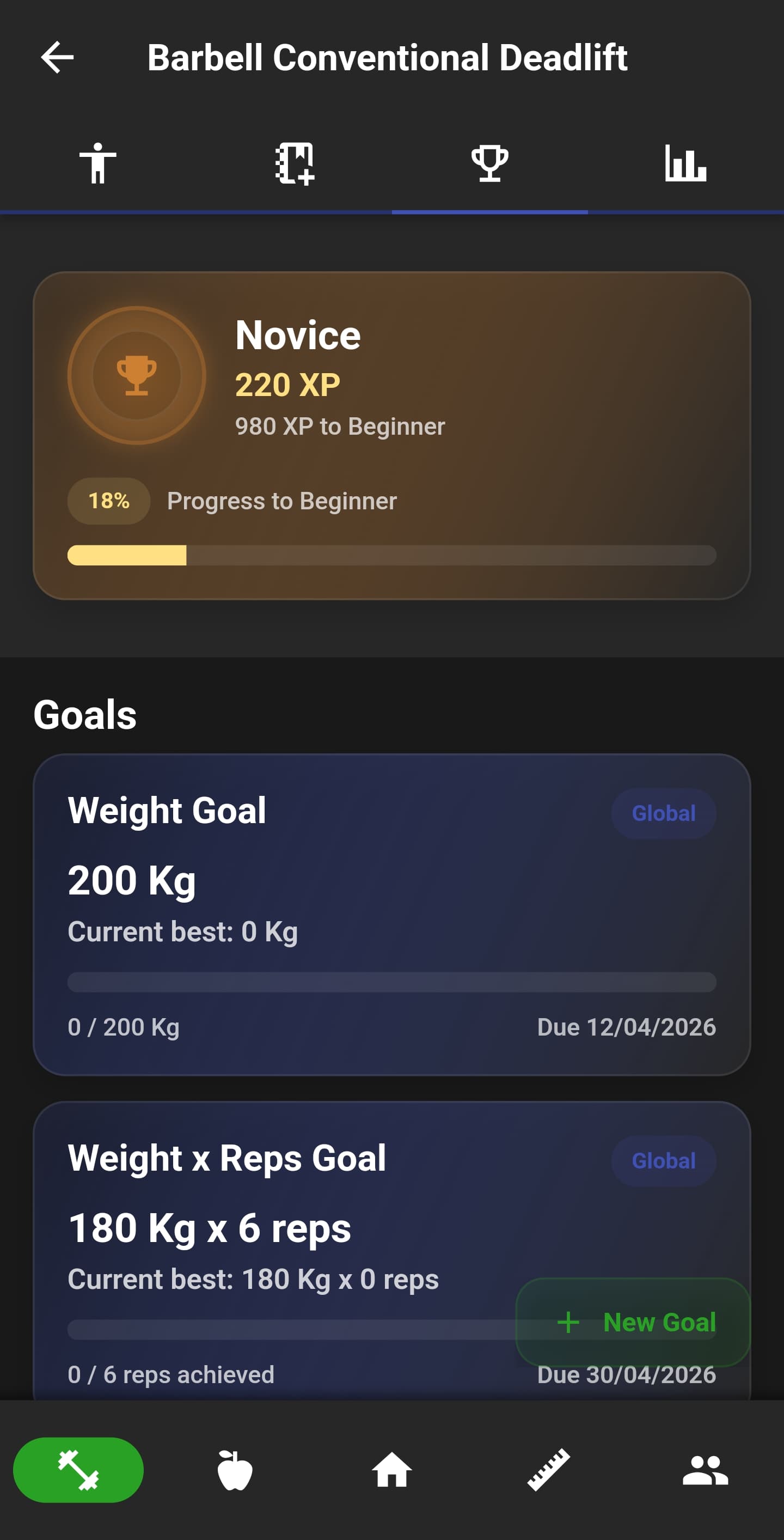 NutriMotion exercise goals screen.