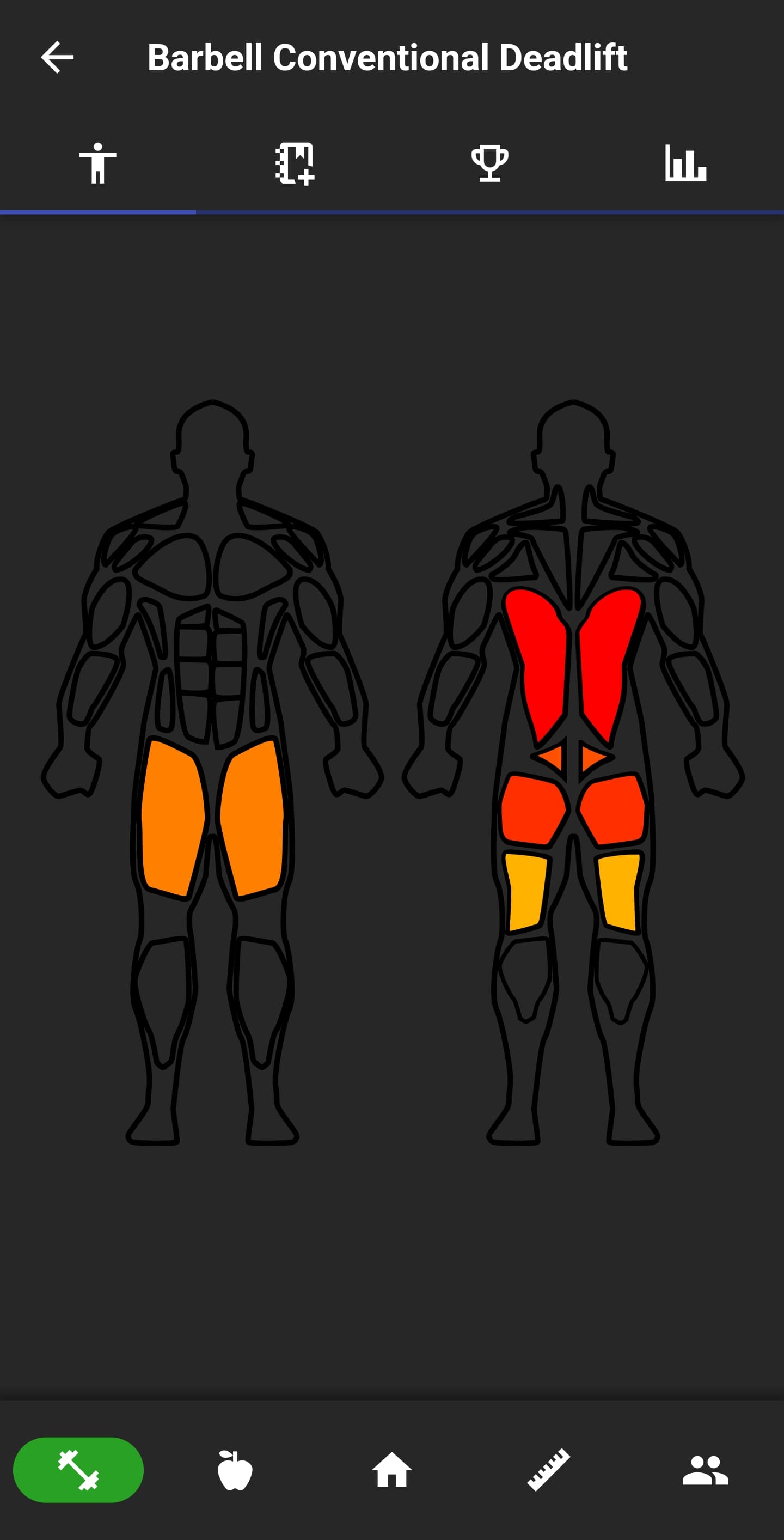 NutriMotion exercise muscle map screen.