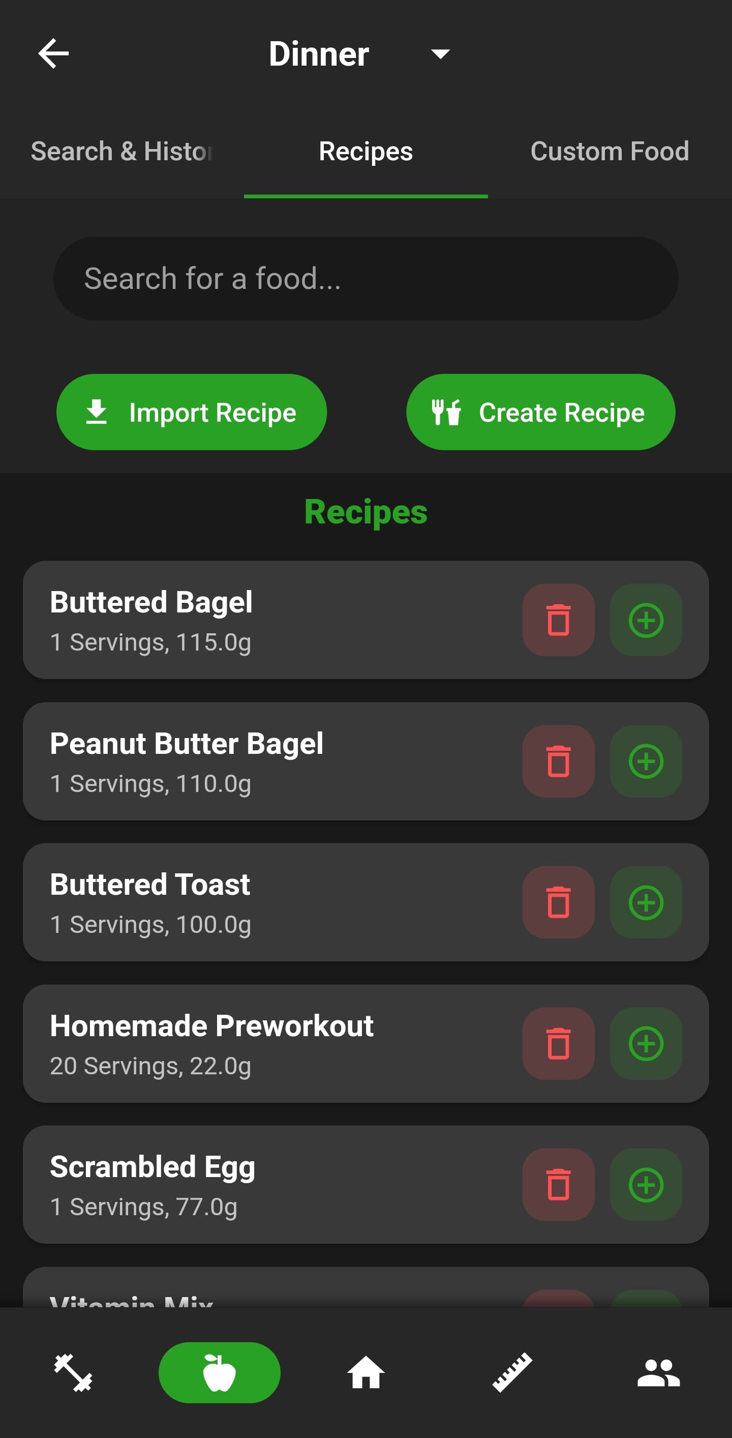 NutriMotion saved recipes screen.
