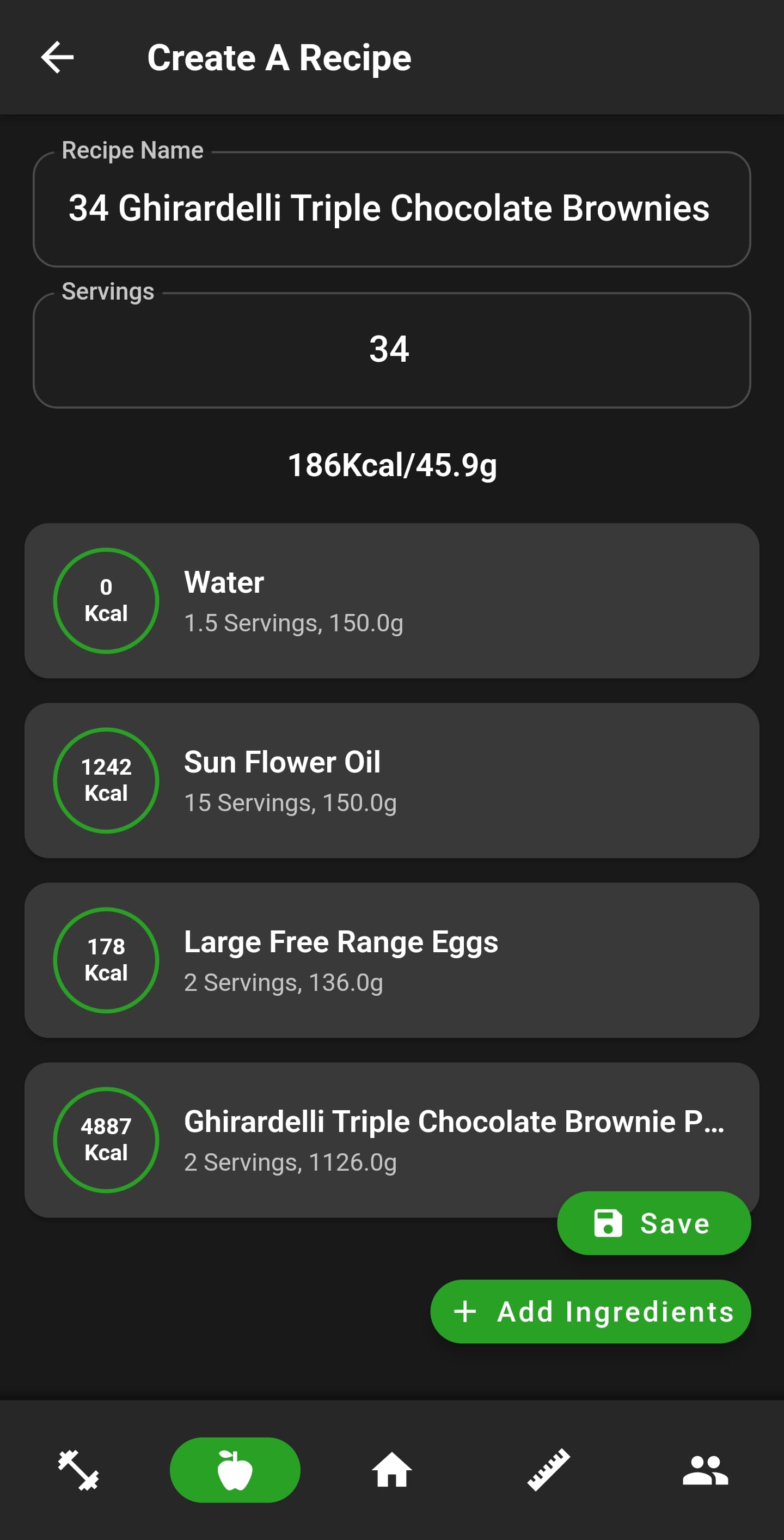 NutriMotion create recipe screen.