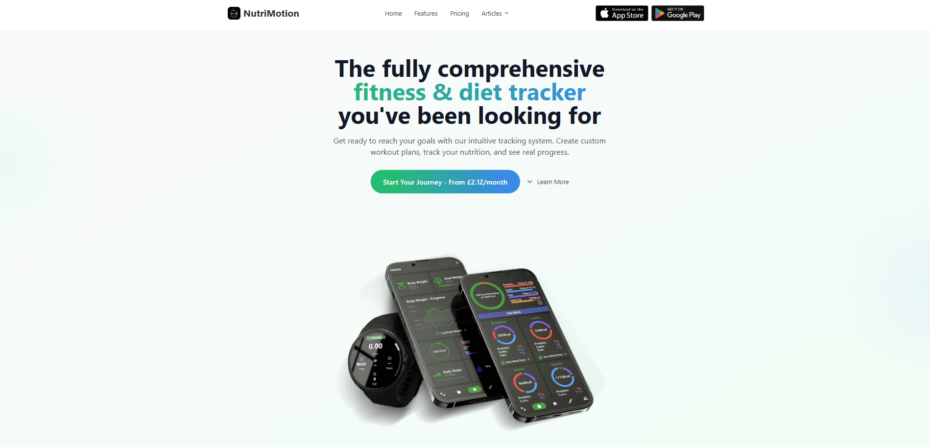 NutriMotion splashscreen section from the public website.