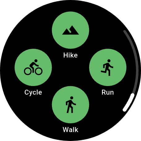 NutriMotion watch cardio activity picker.