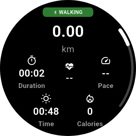 NutriMotion watch live workout screen.