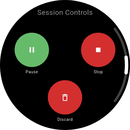 NutriMotion watch workout controls screen.