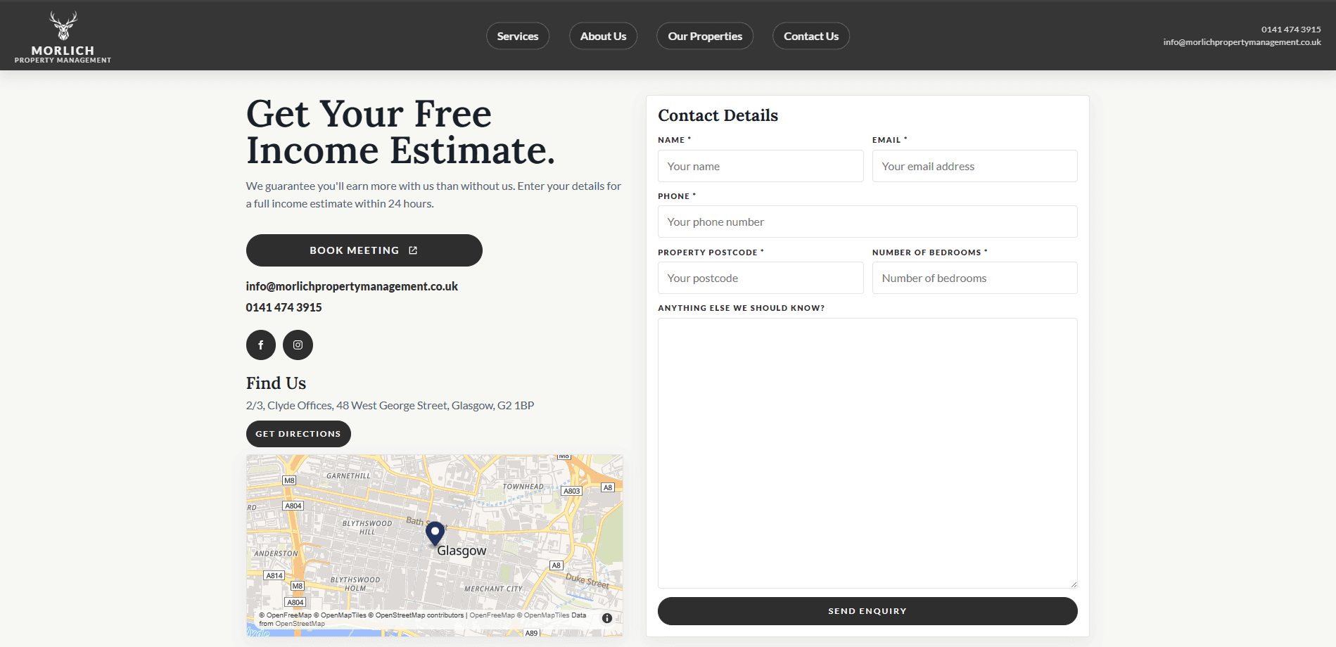 Morlich content management and enquiry pages.