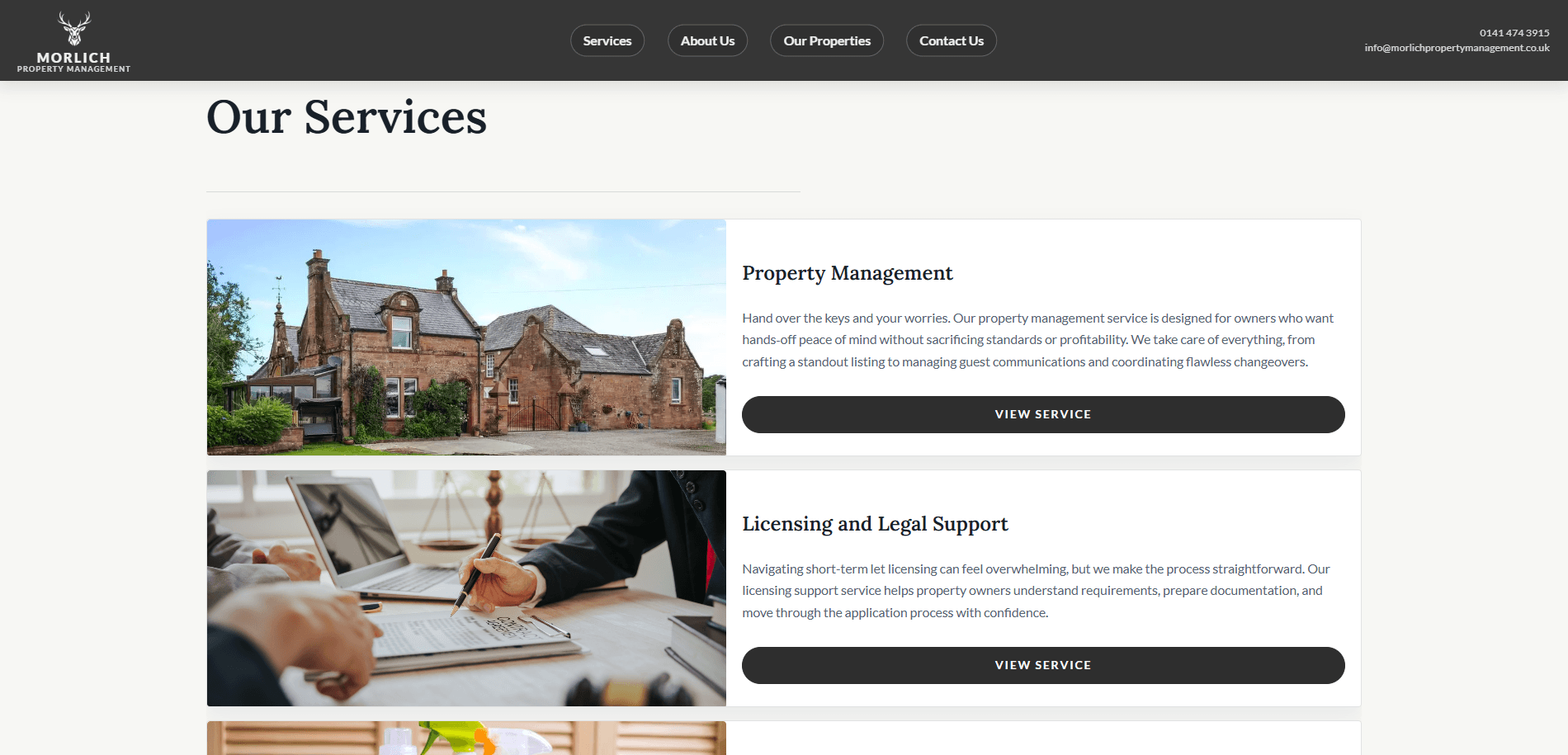 Morlich services and about pages.